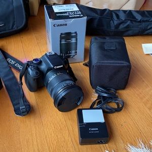 BUNDLE Canon EOS Rebel T2i w/ 2 lenses, case, two batteries & tripod w/ case